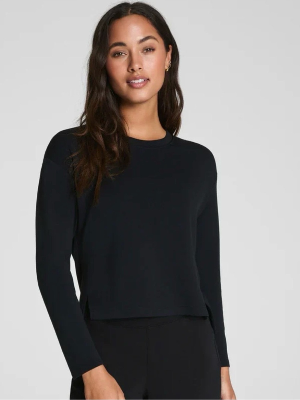 Spanx AirEssentials Relaxed Long Sleeve Side Slit Top in Black Size Small